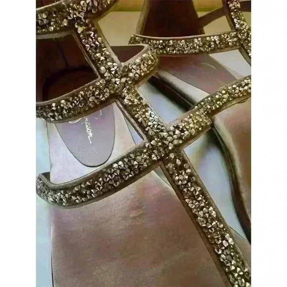 Jessica Simpson Cammie Splittoe Ankle Strap Sandal Gold Size 7.5 Beaded - Picture 3 of 9